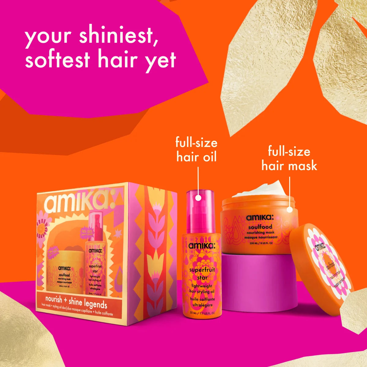 Amika nourish + shine legends mask + hair oil set