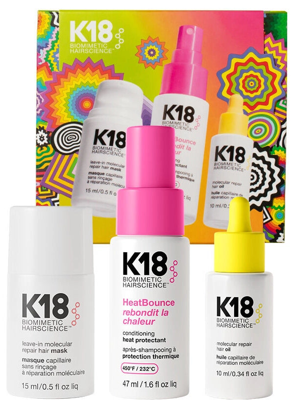 K18 Biomimetic Hairscience HeatBounce Mask + Oil 3-Piece Travel Kit