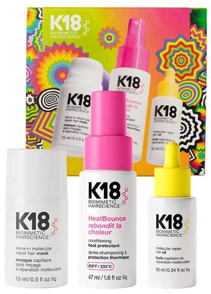 K18 Biomimetic Hairscience HeatBounce Mask + Oil 3-Piece Travel Kit