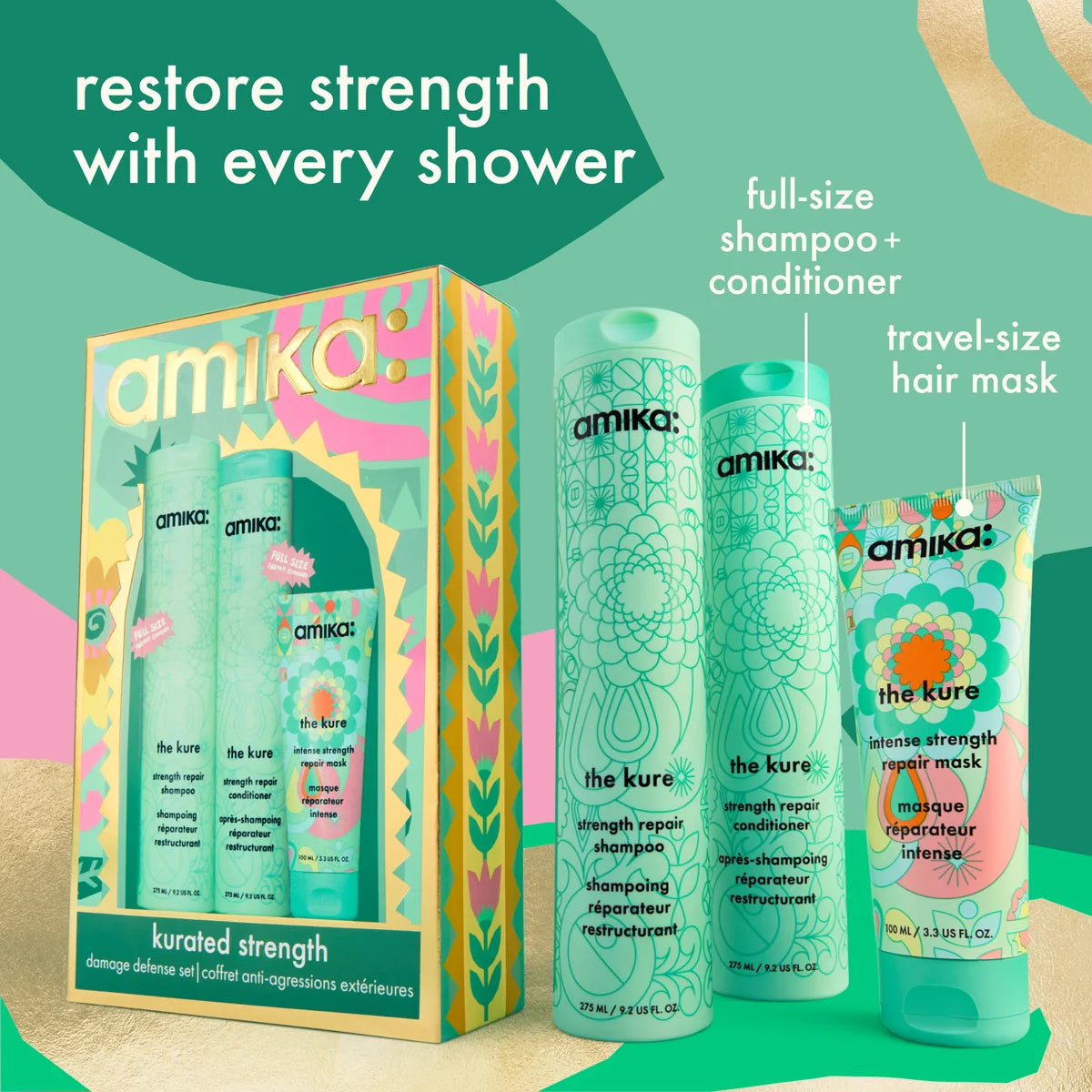 Amika kurated strength wash + care set