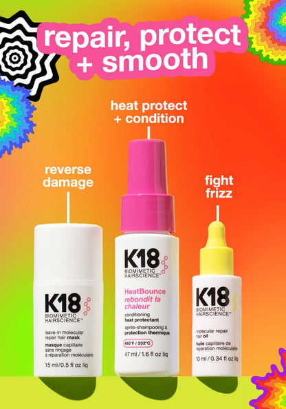 K18 Biomimetic Hairscience HeatBounce Mask + Oil 3-Piece Travel Kit